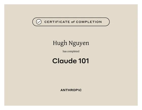 Anthropic Claude 101 certificate