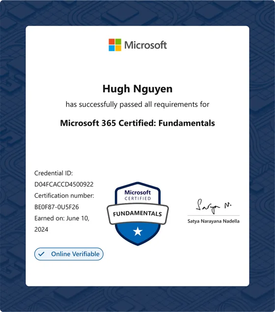 Microsoft 365 Fundamentals certificate