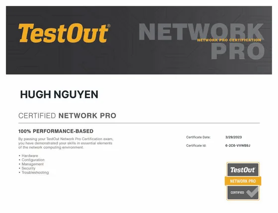 CompTIA TestOut Network Pro certificate